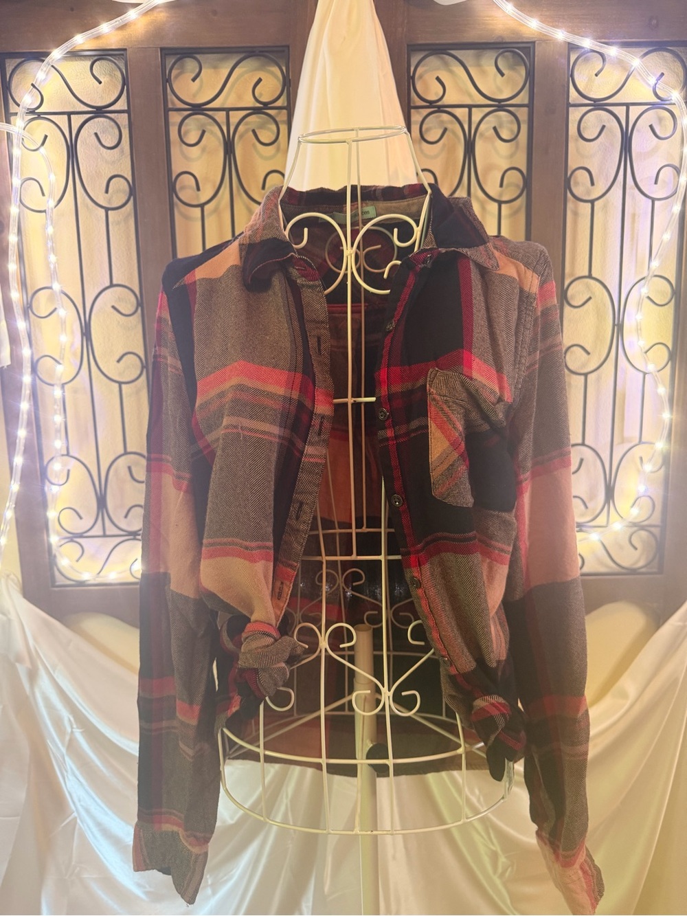 Maurices Plaid Button-Down Shirt Jacket in Red, Black, Brown